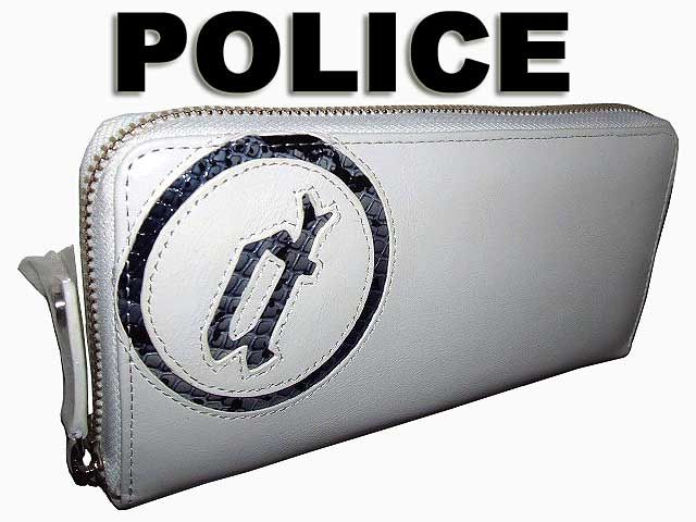 POLICE ポリス スムース牛革＆パイソン型押し ラウンドファスナー式長