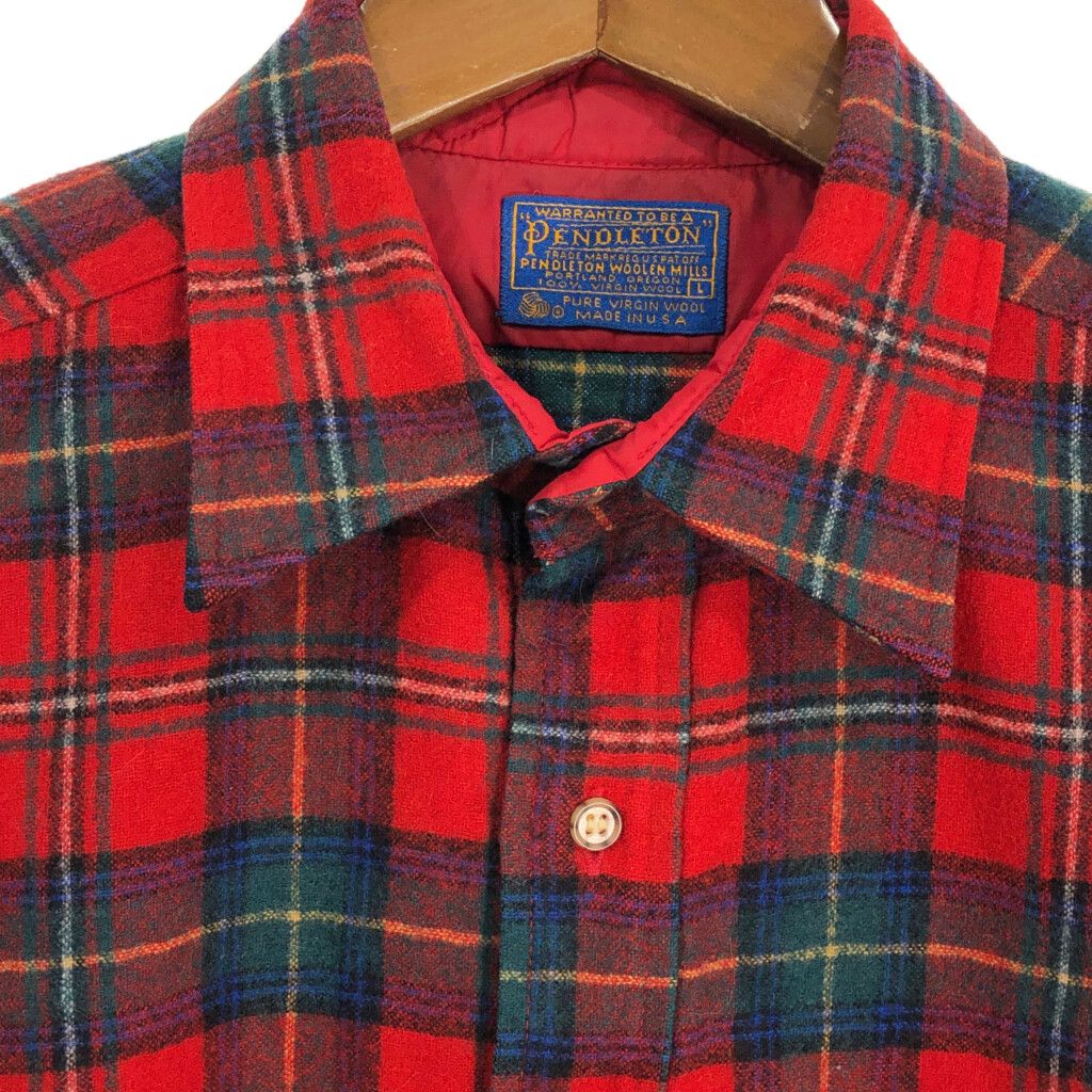 80年代 USA製 PENDLETON ペンドルトン ウールシャツ チェック レッド