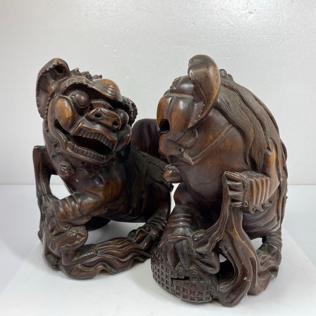 木彫 獅子一対