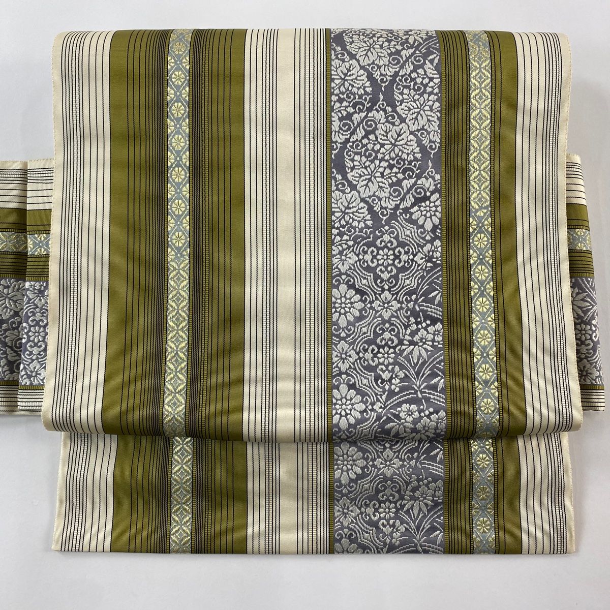 付け帯 作り帯 やまと 縞模様 桐 金糸 鶯色 正絹