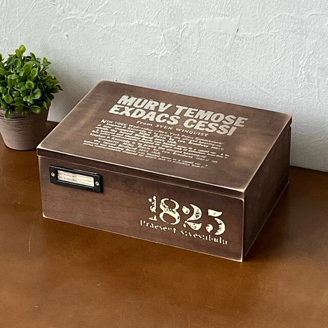 蓋つき木箱 金具付き ダークブラウン　No.1452DB