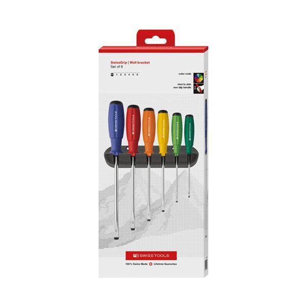 PB SWISS TOOLS ピービースイスツールズ 6本組 レインボーシリーズ スイスグリップ マイナスドライバーセット ホルダー付 ペーパーボックス入 8240.RBCBB