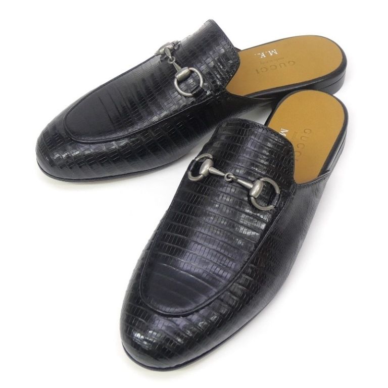 グッチ GUCCI ホースビット レザー スリッパ イニシャル入り リザード