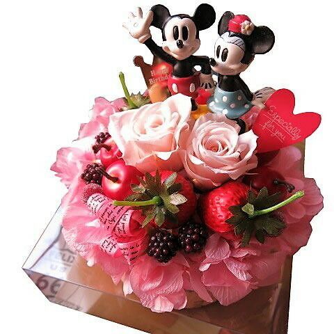 結婚記念日プレゼント ディズニー フラワーギフト フラワーケーキ プリザーブドフラワー入り ケース付き ノーマル ミッキー ミニー◆誕生日プレゼント 記念日の贈り物 クリスマスプレゼント