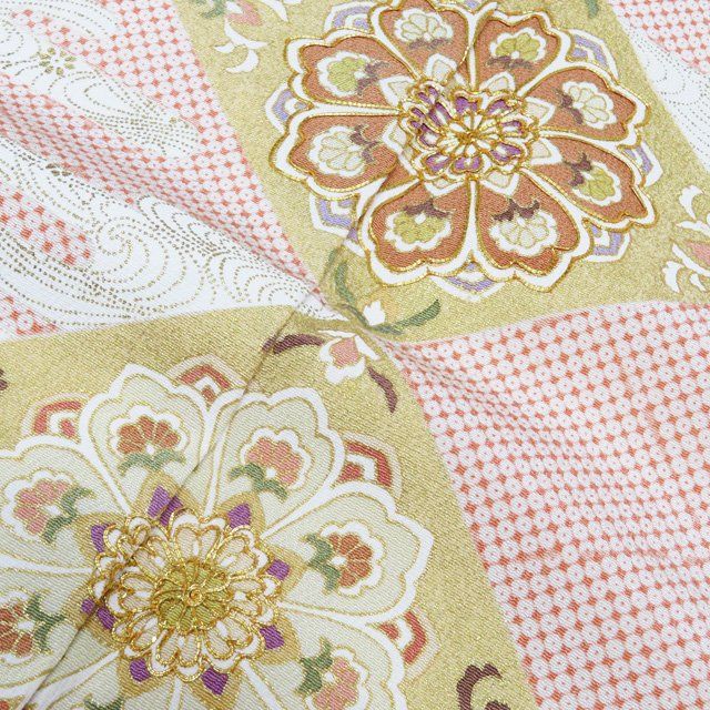 特選 訪問着 着物 未使用 金駒刺繍 吉澤の友禅 ラベル 花菱文 乙女色  