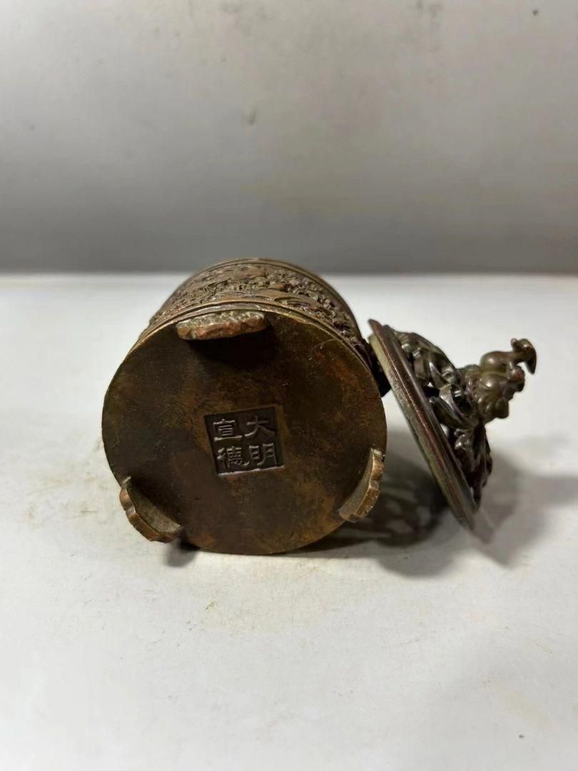 銅器 浮彫百福網蓋薫香炉 檀香炉 香道具 装飾品 工芸品 美術品 高岡銅器 香炉 龍足雲龍蓋香炉 銅製 美術工芸品 記念品 置物