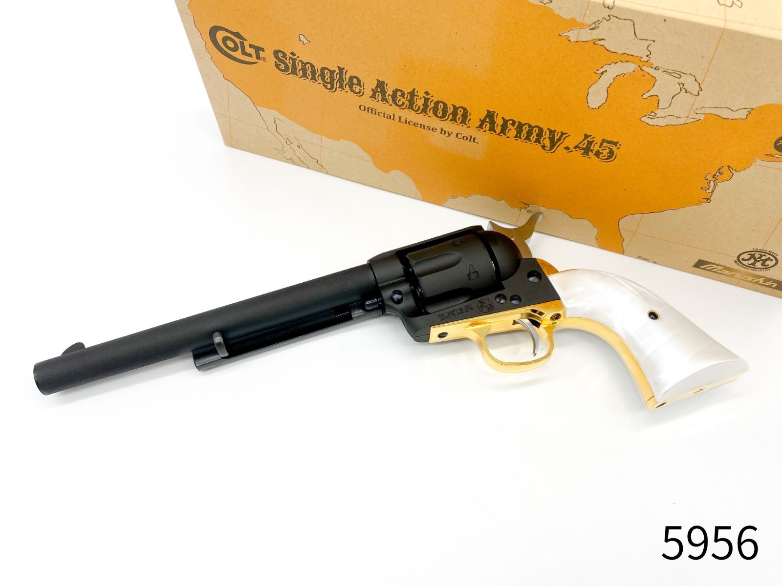 冬ボーナス先行 マルシン SAA パールプラグリップ - 真鍮調メッキパーツ ブラススタイルHW キャバルリー