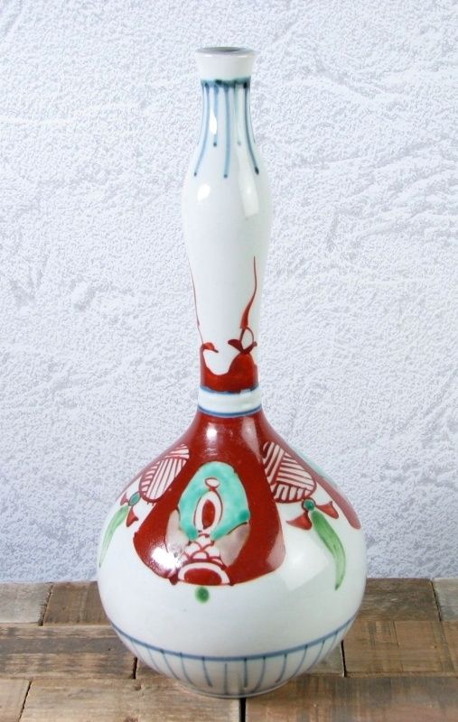 古伊万里 色絵 元禄伊万里 鶴首徳利 松竹梅花文様 里帰り伊万里 骨董