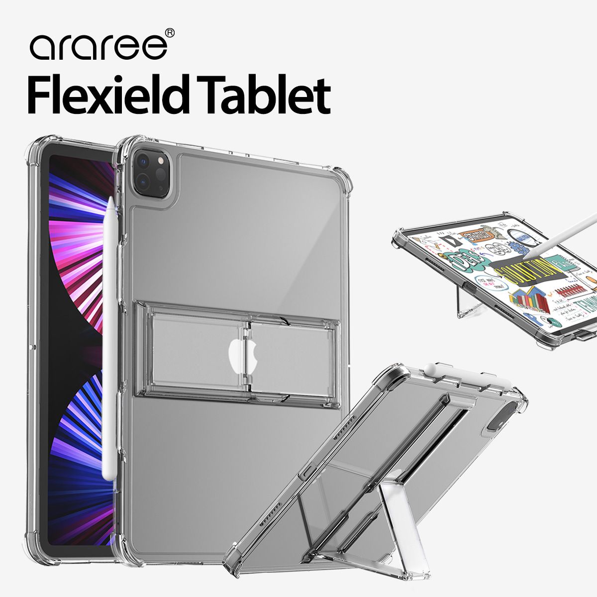 iPad Pro 12.9 2021 ケース クリア スタンド ペンホルダー 付