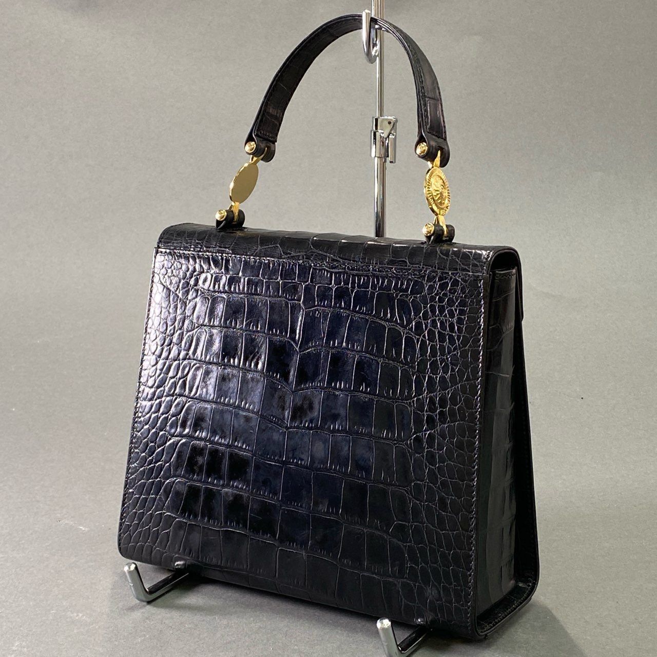 GIANNI VERSACE ヴェルサーチハンドバッグブラッククロコ