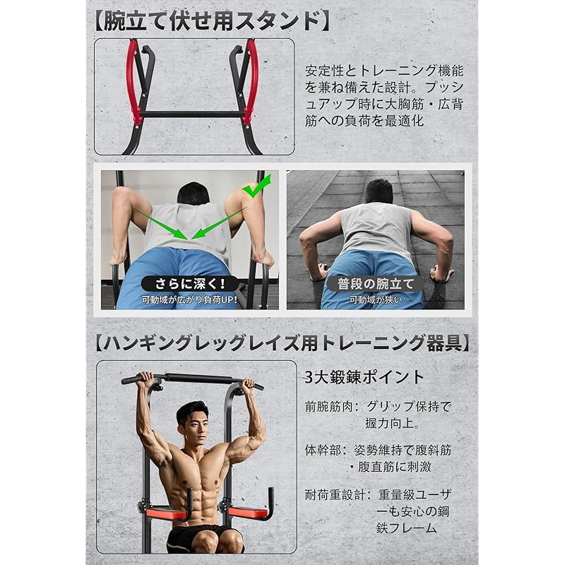 在庫セール MOJEER 懸垂マシン ぶらさがり 健康器 耐荷重150kg 高さ7段 アームレスト懸垂台 チンニング 健康器具 多機能 筋力 筋肉トレーニング器具 家庭用 日本語説明書付き YT017 赤い 1 WWW_SMP1DAWEKUDUS_SCH_ID