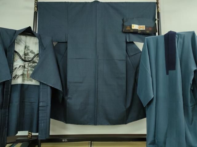 平和屋着物 上 男性 本場大島紬 アンサンブル 長羽織 長襦袢 無双仕立て セット 100亀甲 総詰め 証紙付き ♥ DZAA9872kh5