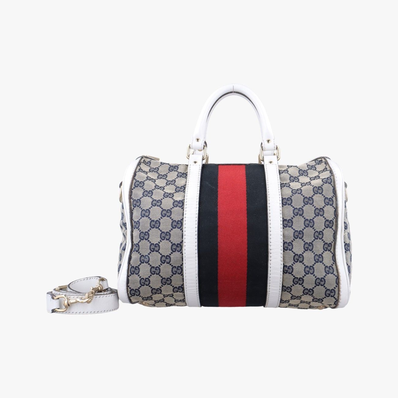 グッチGucciシェリーラインホワイト×ベージュ×マルチカラーキャンバス×レザー247205E8210011