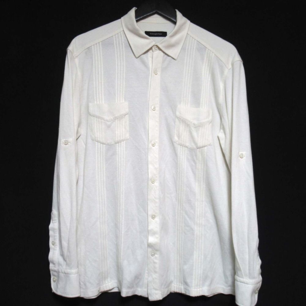 美品 Ermenegildo Zegna エルメネジルドゼニア ロングスリーブ 長袖 鹿の子 シャツ M 50サイズ ホワイト メンズ 古着 中古 USED