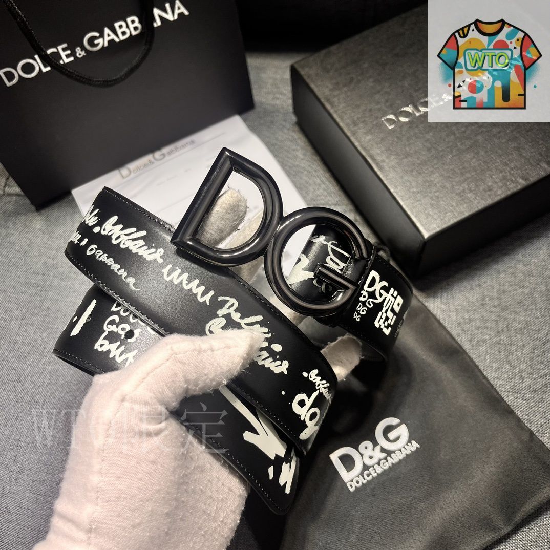 お値段交渉お気軽に✨うみか✨フォロー割さん DOLCE&GABBANA✨ベルト 今日特価】Dolce&Gabbana 4.0cm ブラックプリント 小牛皮ベルト