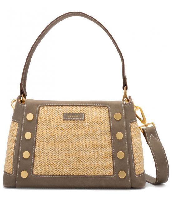 【送料無料】 ハミット レディース ショルダーバッグ バッグ Bryant Medium Leather Shoulder Crossbody Bag Pewter Raffia/Brushed Gold
