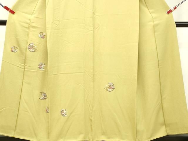 平和屋着物○訪問着 総刺繍 草花文 抹茶色 正絹 逸品 DAAR4321tw