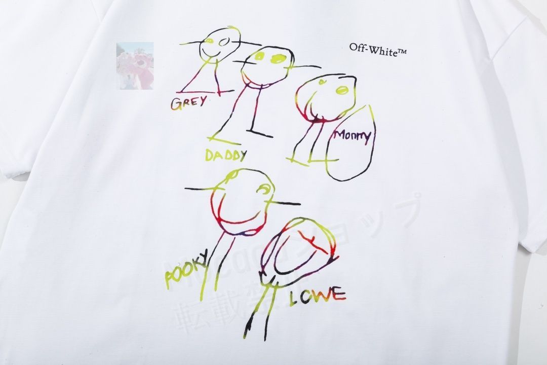 ストリートクールキャラクター人形プリント半袖Tシャツ男女同型 ホワイト