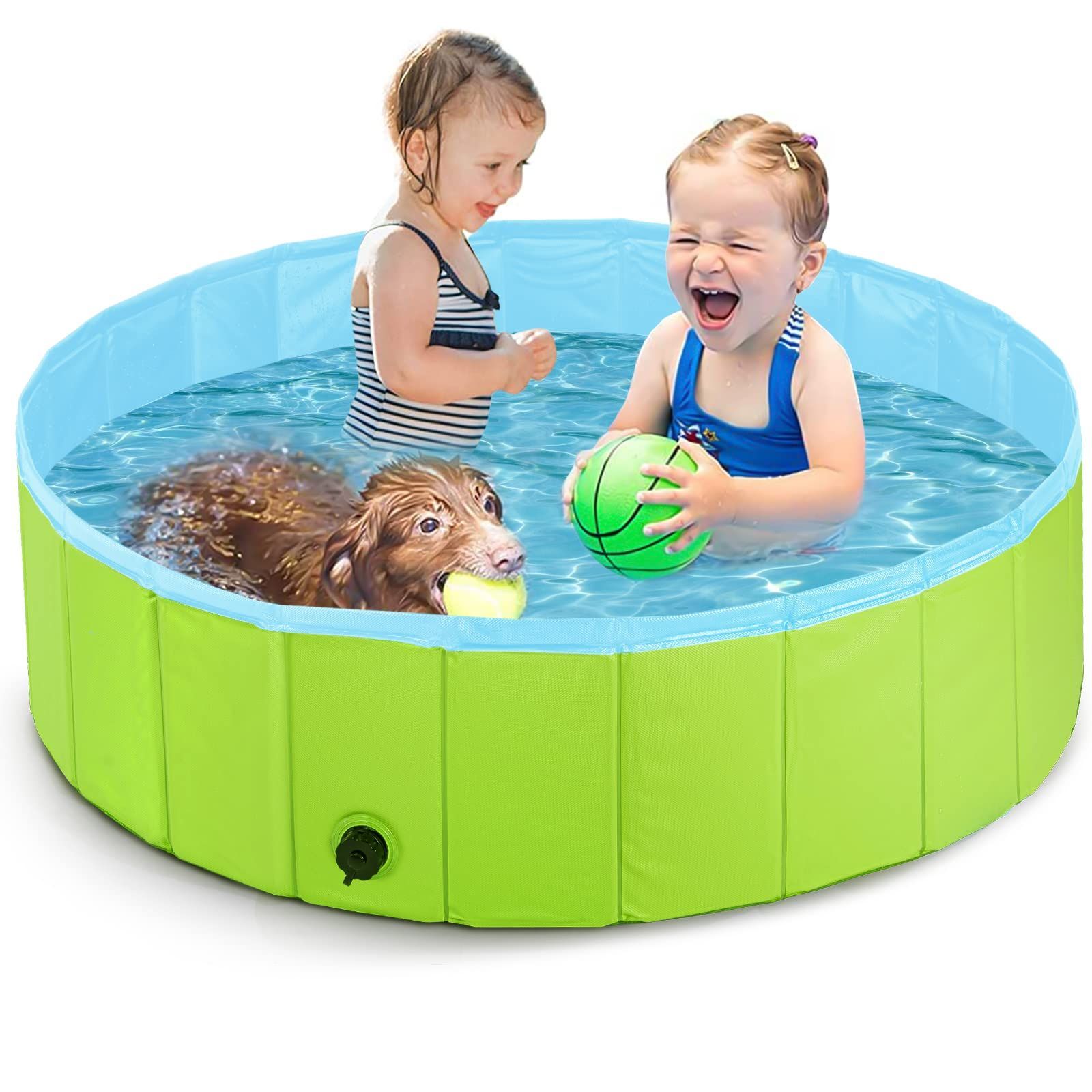 【特価】160×30cm 空気入れ不要 排水キャップ付き 水遊び用 折り畳み式 XLサイズ（グーリン） 取っ手付き ペット用 子供用 プール Ninonly
