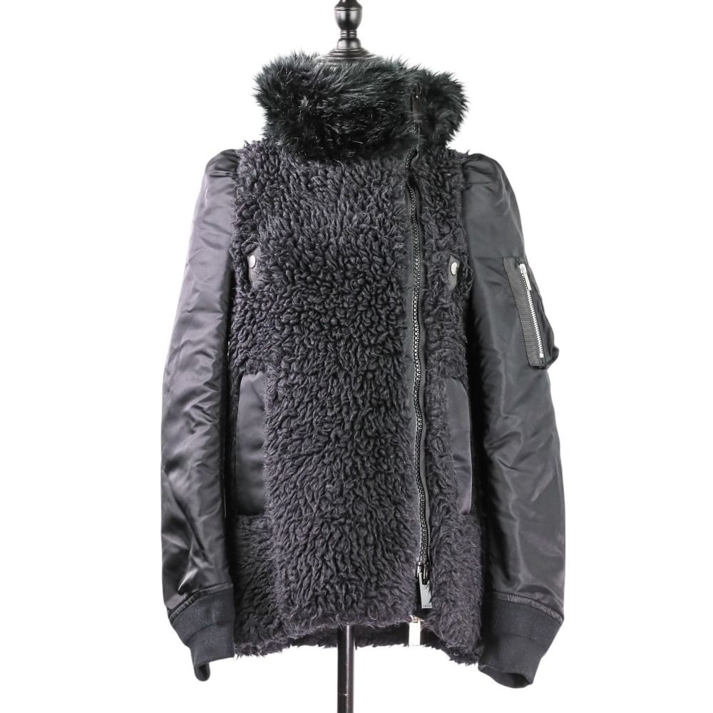 美品 21AW Sacai サカイ ボアドッキング MA-1 フェイクファー 