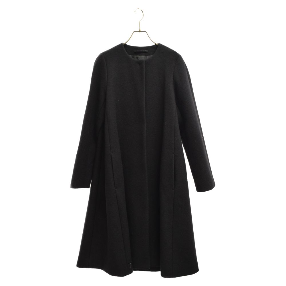 ATON (エイトン) ノーカラーウールロングコート レディース ブラック  