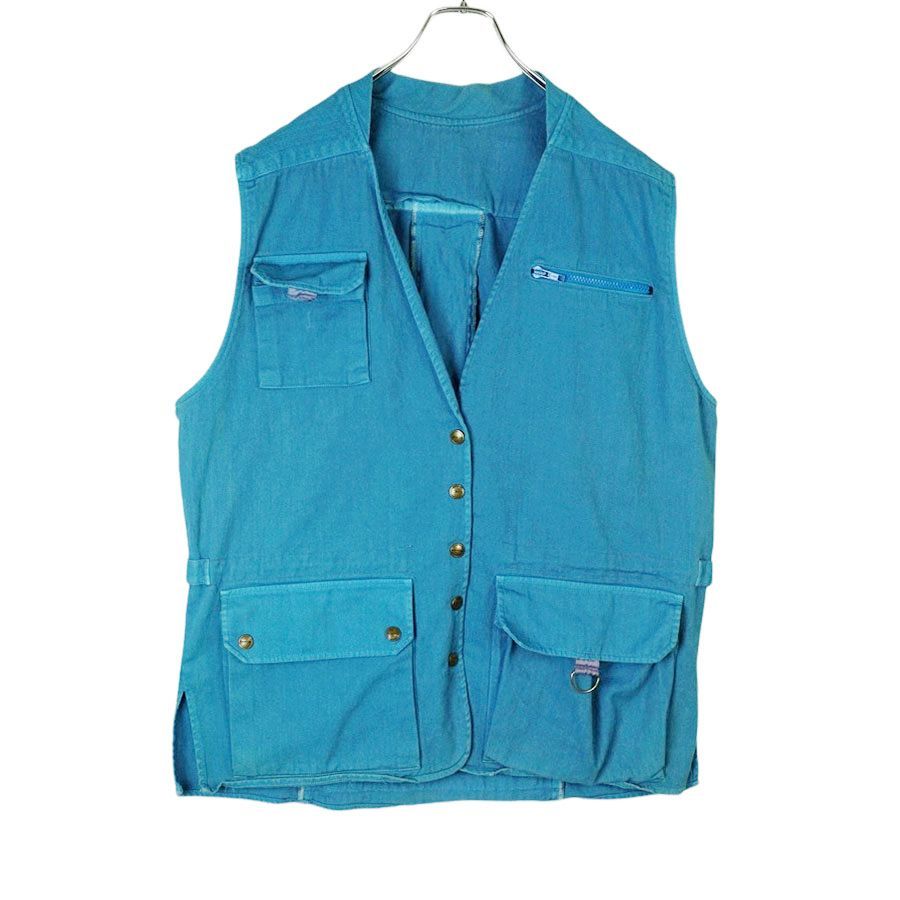 ヴィンテージvintageワークベストハンティングベスト青ブルーエポレット付きUS古着40112