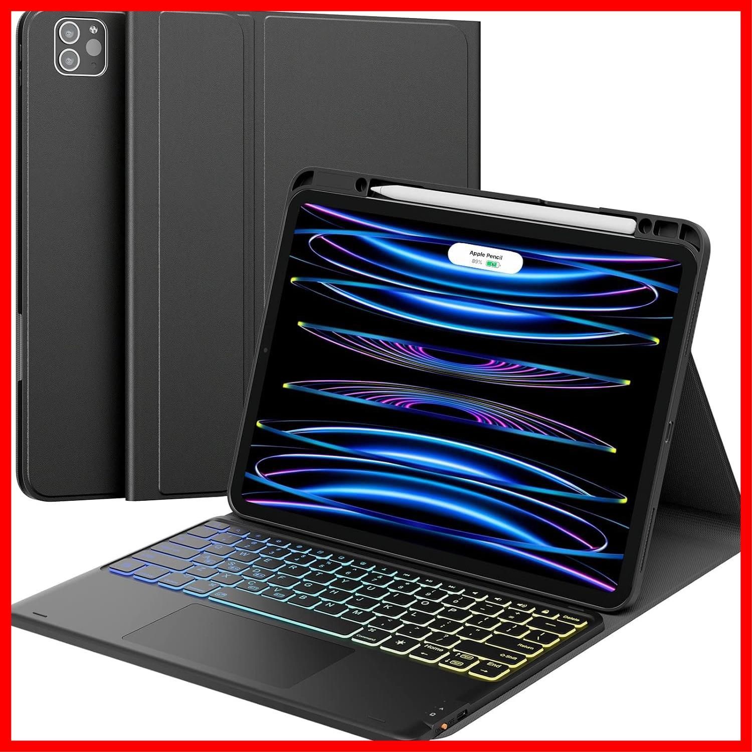 【特価商品】Pro 12.9 12.9 第 Pro 6 第 iPad 5 iPad 世代(2022 タッチパッド 2021) 2台デバイスマルチペアリング バックライト付きスマート セミシリコン材質のケース DIY 脱着式 色 多角度調整 [ペンシ