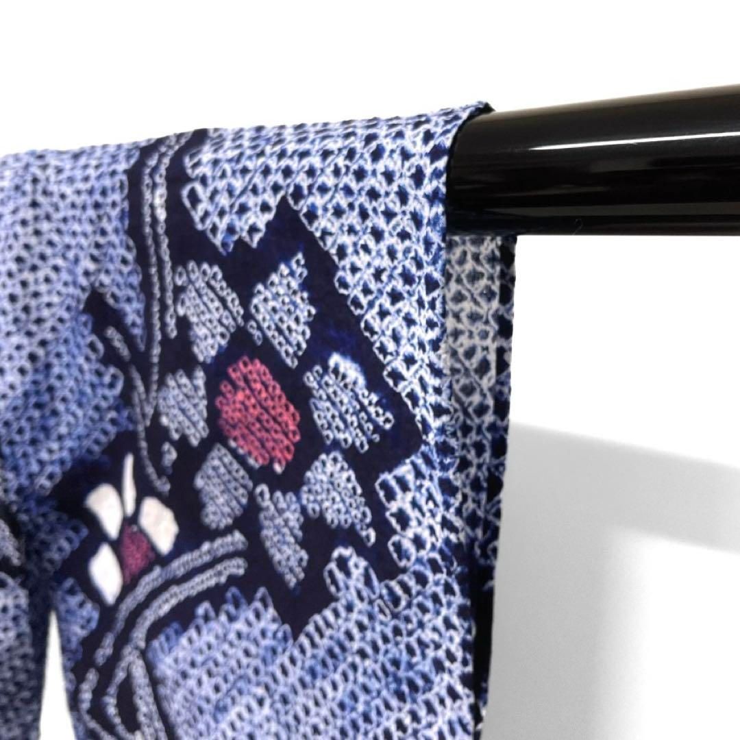 浴衣　有松鳴海絞り　蝶　菱　花模様　ネイビー　着物　034a d 浴衣 有松鳴海絞り 蝶 菱 花模様 ネイビー 着物 034a d long＊蝶との