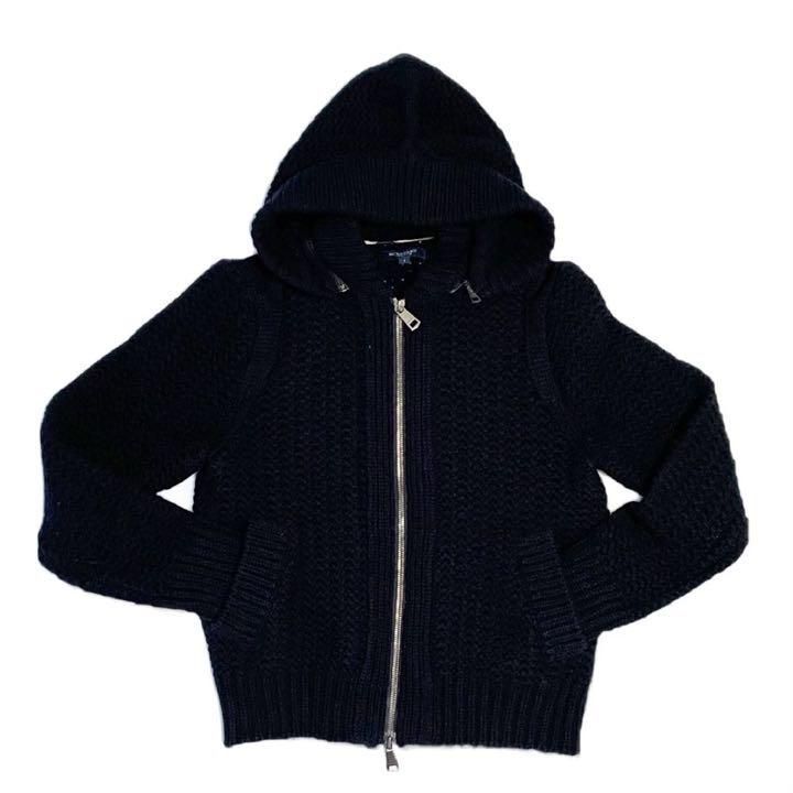 BURBERRY ニットパーカー ダブルジップ ファーフード付き サイズ1 BURBERRY ニットパーカー ダブルジップ ファーフード付き サイズ1