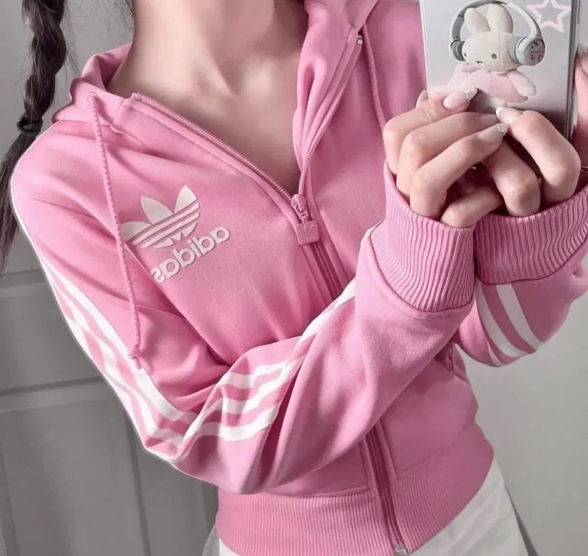 古着　adidas ピンク ジップアップジャージ adidas(アディダス) ピンク ジップアップパーカー フード付き