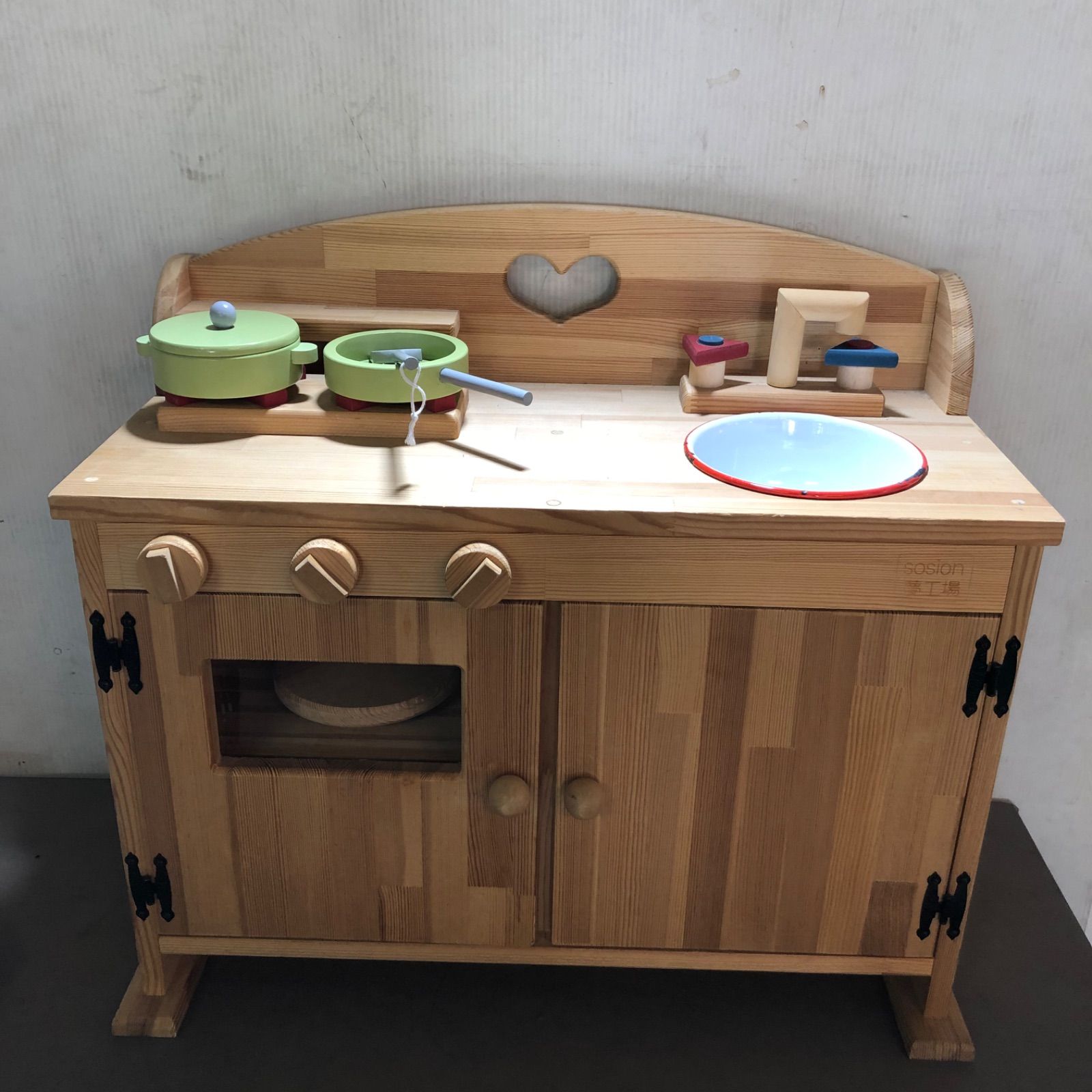 ☆sosion夢工場 本格 手作り 木製おままごと キッチン 調理器具おまけ 