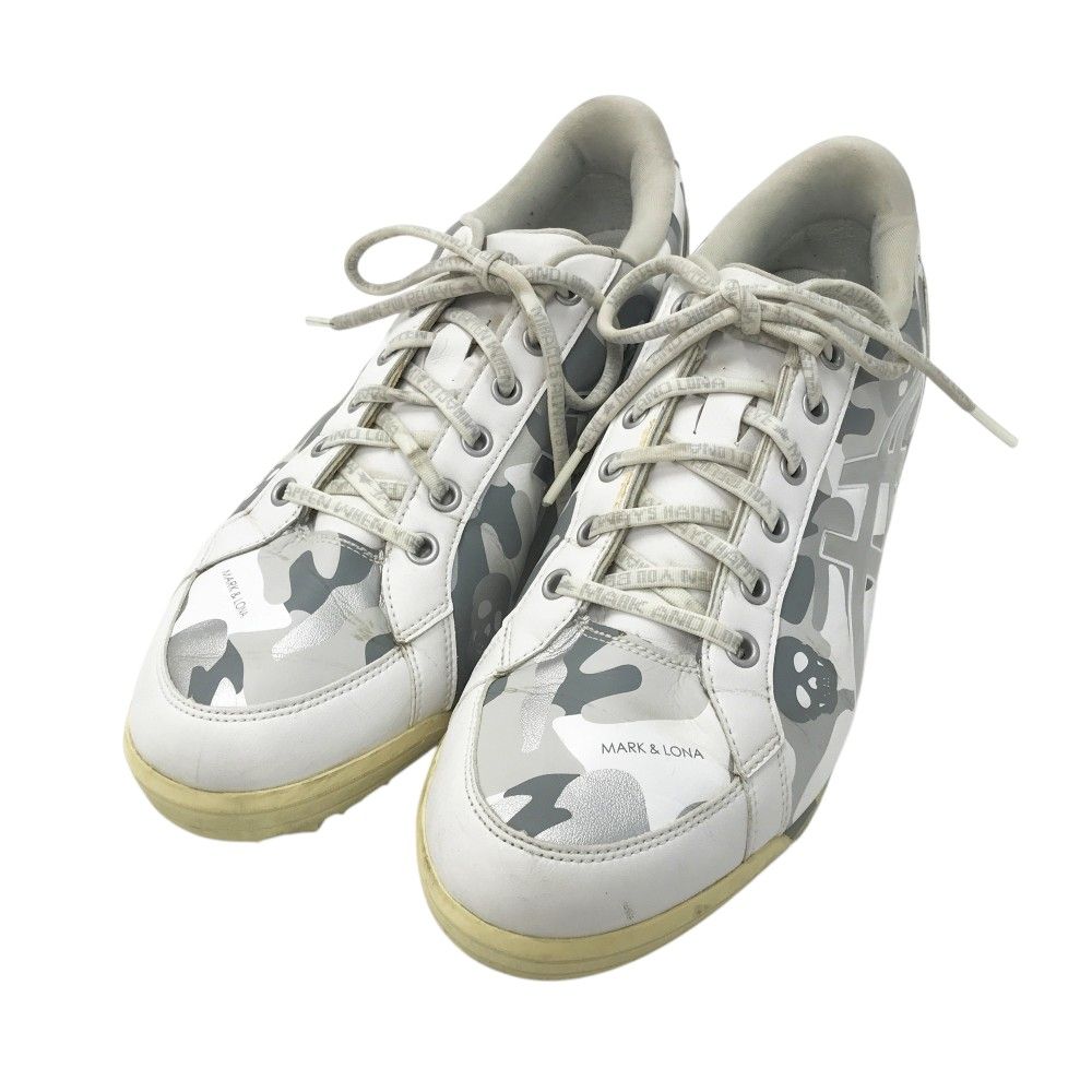 MARK-LONA マークアンドロナ ×asics 1113A026 スパイクレス ゴルフシューズ カモフラ 迷彩 スカル 総柄 シルバー系 27.5 240101533053 ゴルフウェア メンズ ストスト