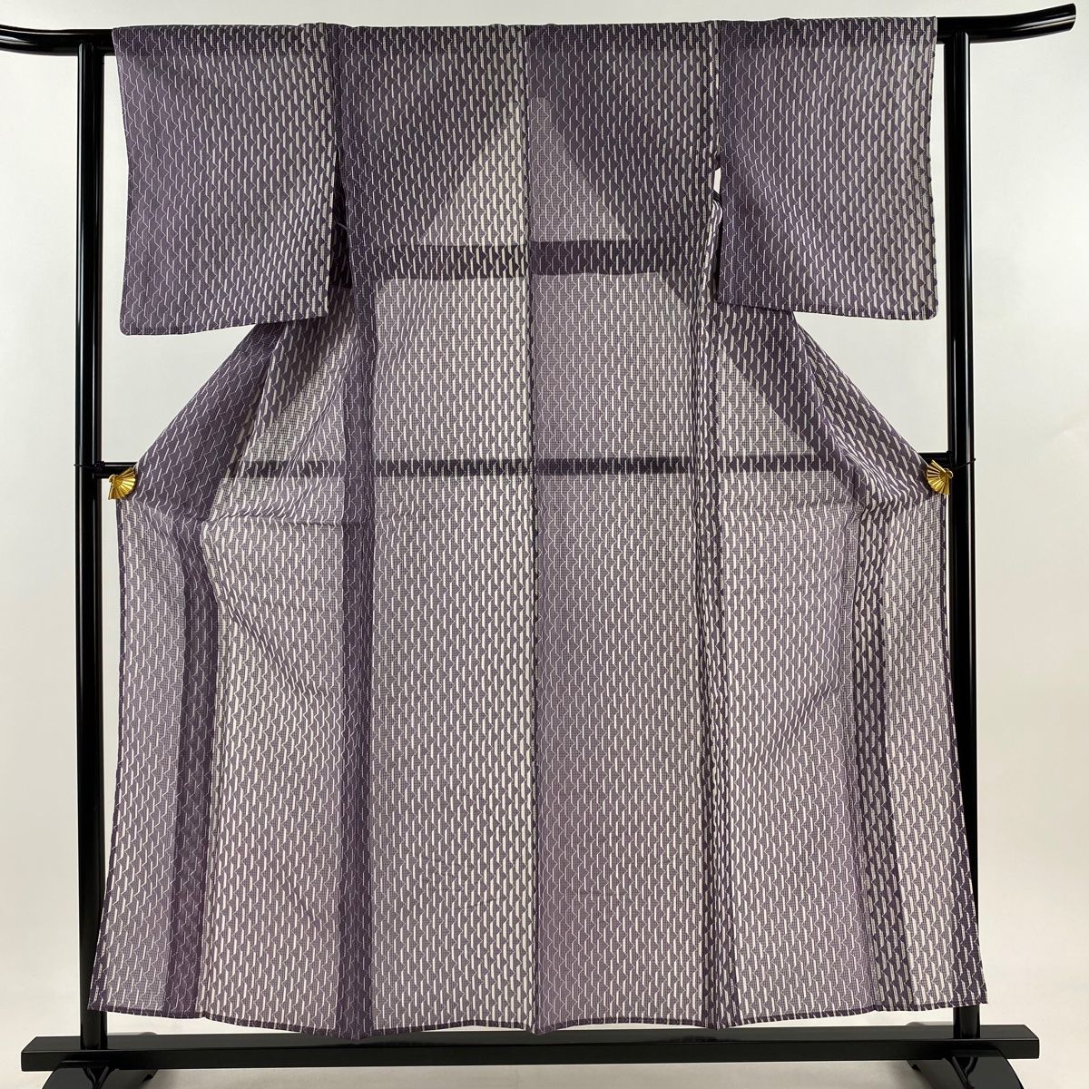 小紋 身丈157cm 裄丈62cm S 薄物 幾何学模様 紫 正絹 秀品