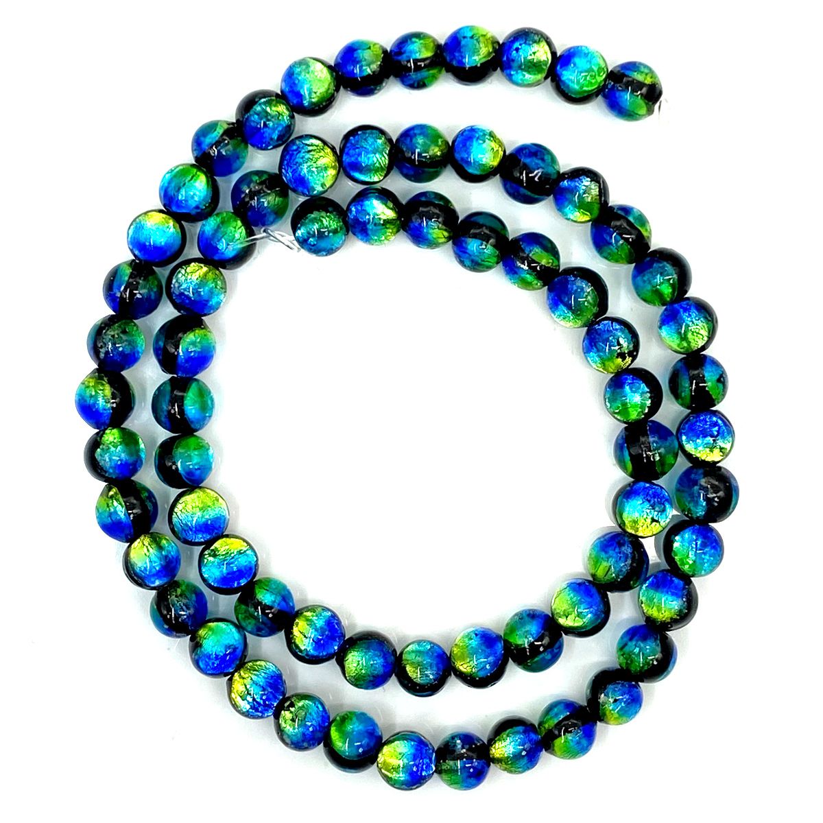 Sea drop 光る ホタルガラス ケラママリン8mm 一連 50玉 連売り 約40cmビーズ 蓄光 とんぼ玉 [004tt-08]