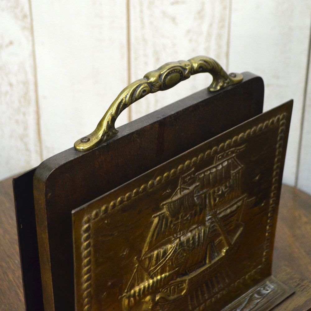 アンティーク 雑貨 スタンド レターラック 帆船デザイン 真鍮＆木製 イギリス直輸入 13J1289