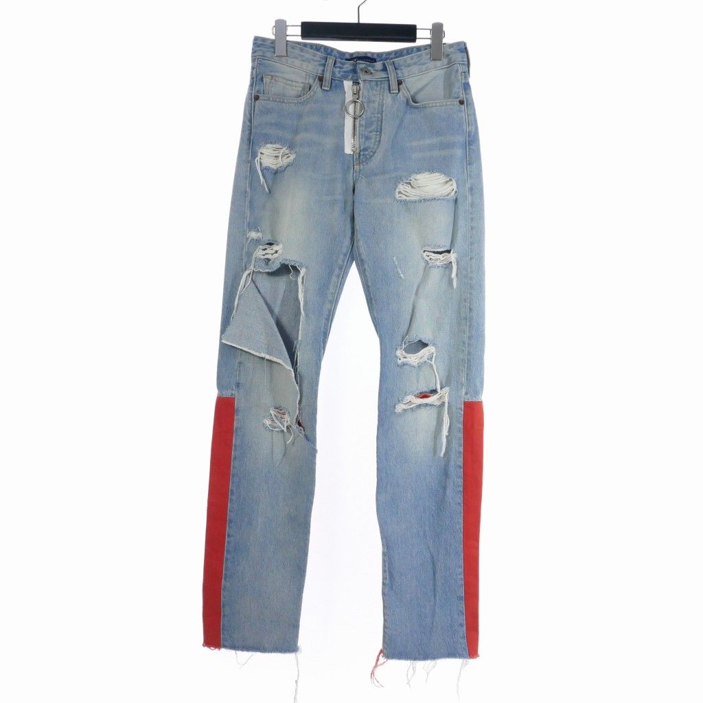 オフホワイト OFF WHITE LEVIS リーバイス 17AW ダメージ加工 デニム ジーンズ 切替 30 ライトブルー 国内正規