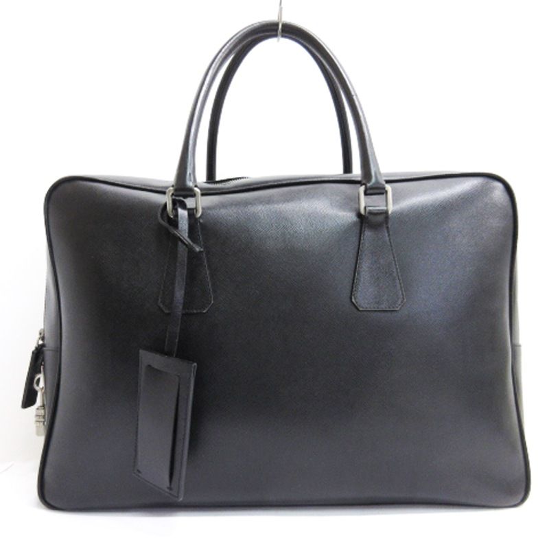 プラダ レザー 三角ロゴプレート ブリーフケース ビジネス ブラック PRADA プラダ 三角ロゴ プレート ビジネスバッグ レザー ブリーフ