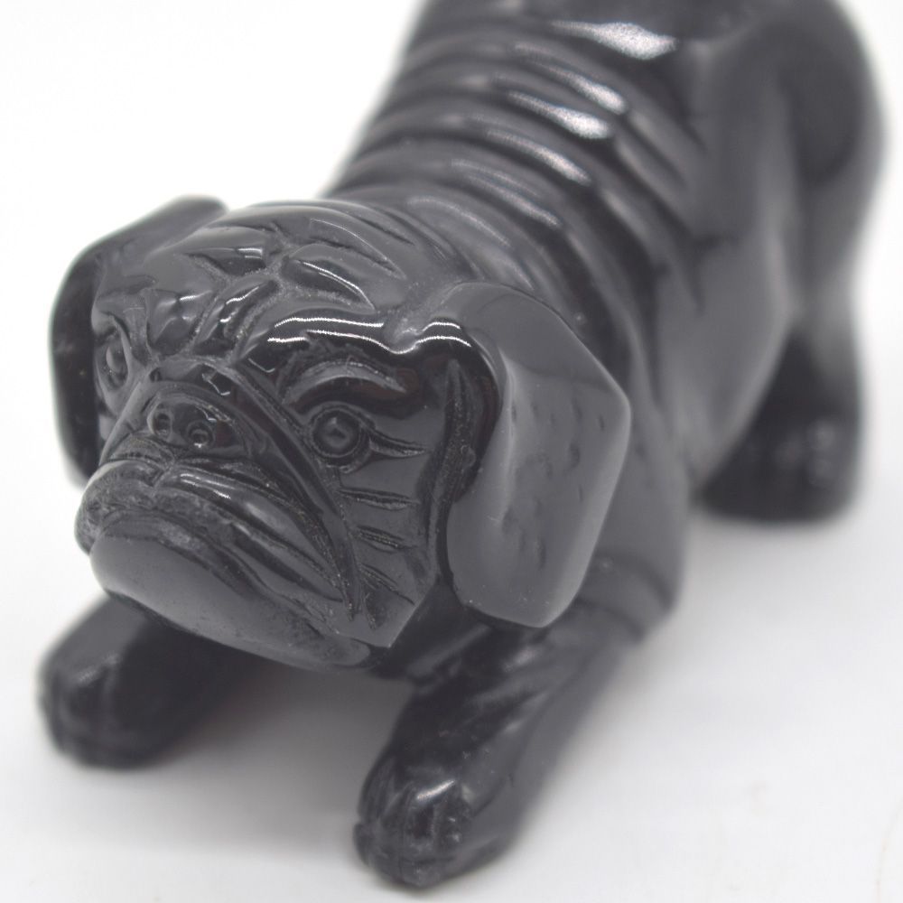 犬の置物 ブルドッグ オニキス 4cm 天然石製 お守り 部屋に飾る