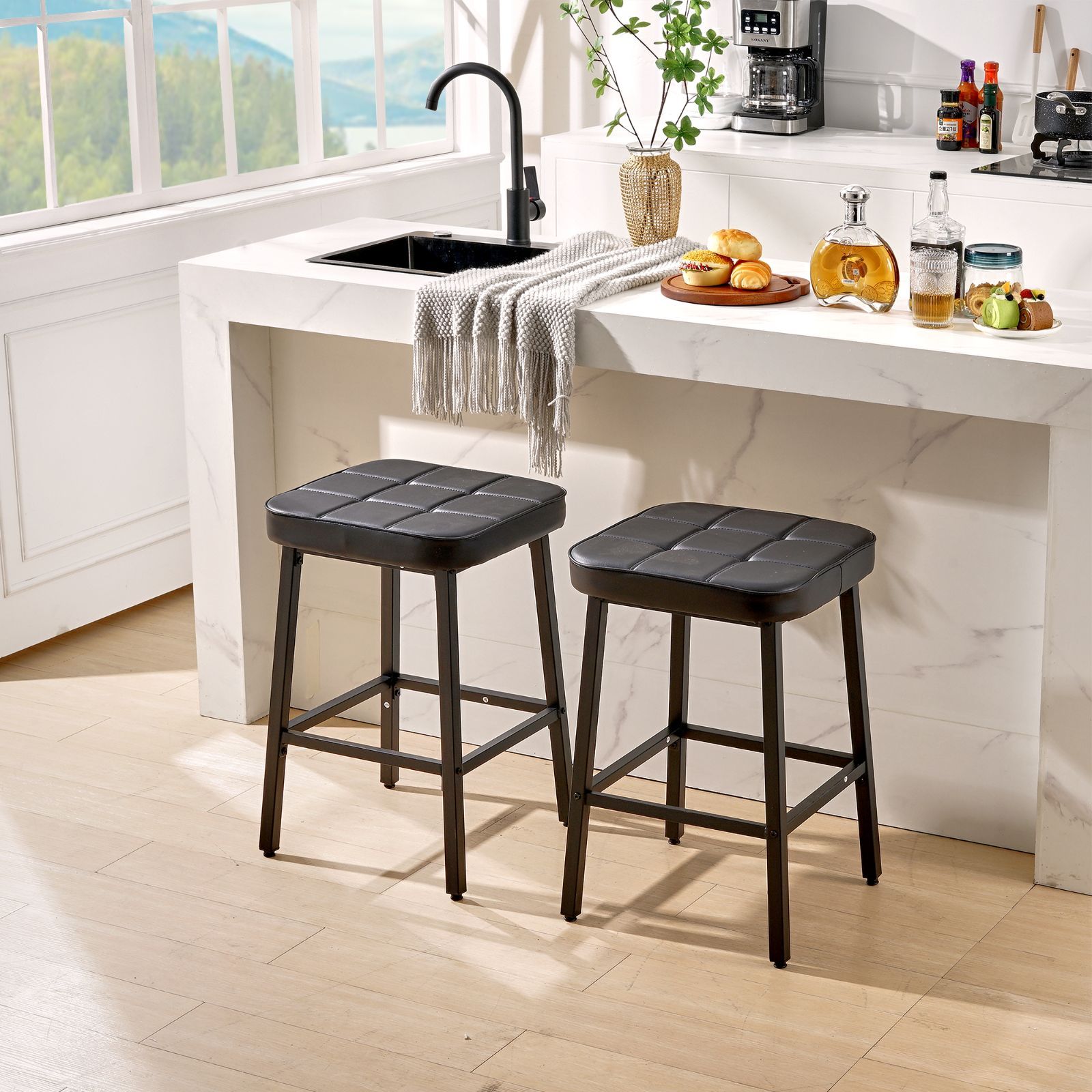 カウンターチェア 2脚セット ハイスツール 椅子 金属 レザー調 2way カウンターチェア 2脚セット ハイスツール 椅子 金属 レザー調 2way