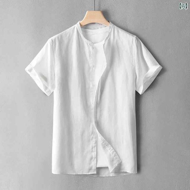 L 60〜70kg メンズ ファッション 服 男性用 オシャレ シンプル 大人 かっこいい 大きいサイズ ストリート 紳士服 スタンドカラー 半袖 リネン シャツ 夏 薄手 トップス カジュアル 快 リネン 生地 シャツ