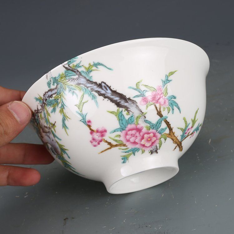 琺瑯彩 茶碗 浮き彫り 景徳鎮製 置物 中国陶磁 琺瑯彩 お椀 茶碗 花鳥柄 4客セット 景徳鎮製 磁器 置物 観賞
