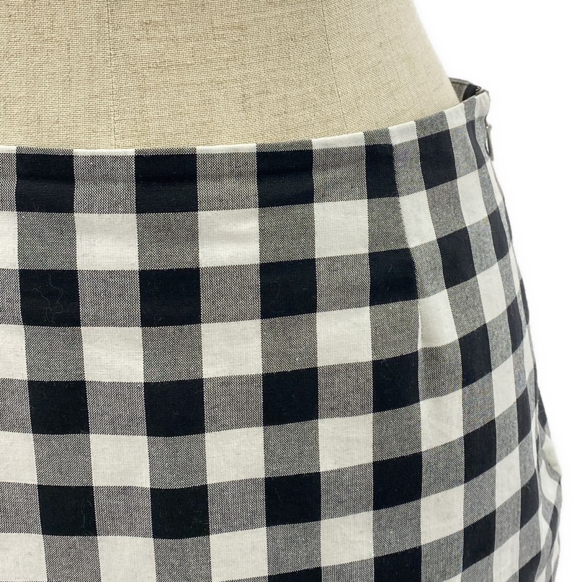 PRADA プラダ 2025SS コットン チェック トライアングル スリット スカート 38S ブラック ホワイト レディース