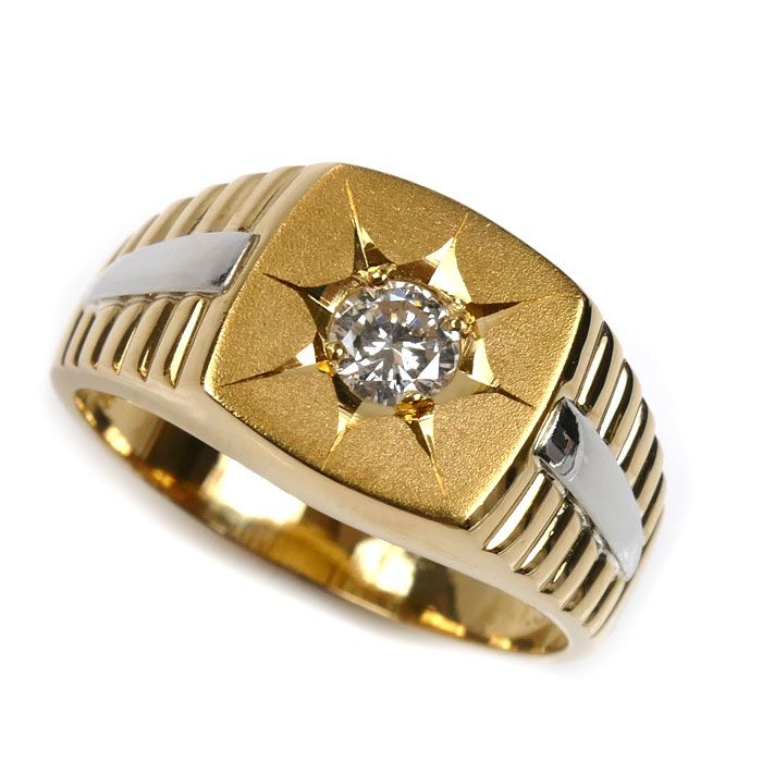 K18YG イエローゴールド Pt900プラチナ リング 指輪 ダイヤモンド0.34ct 24号 8.9g メンズ