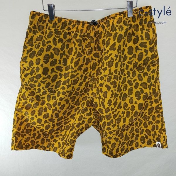 A BATHING APE LEOPARD BEACH PANTS 半ズボン XL イエロー