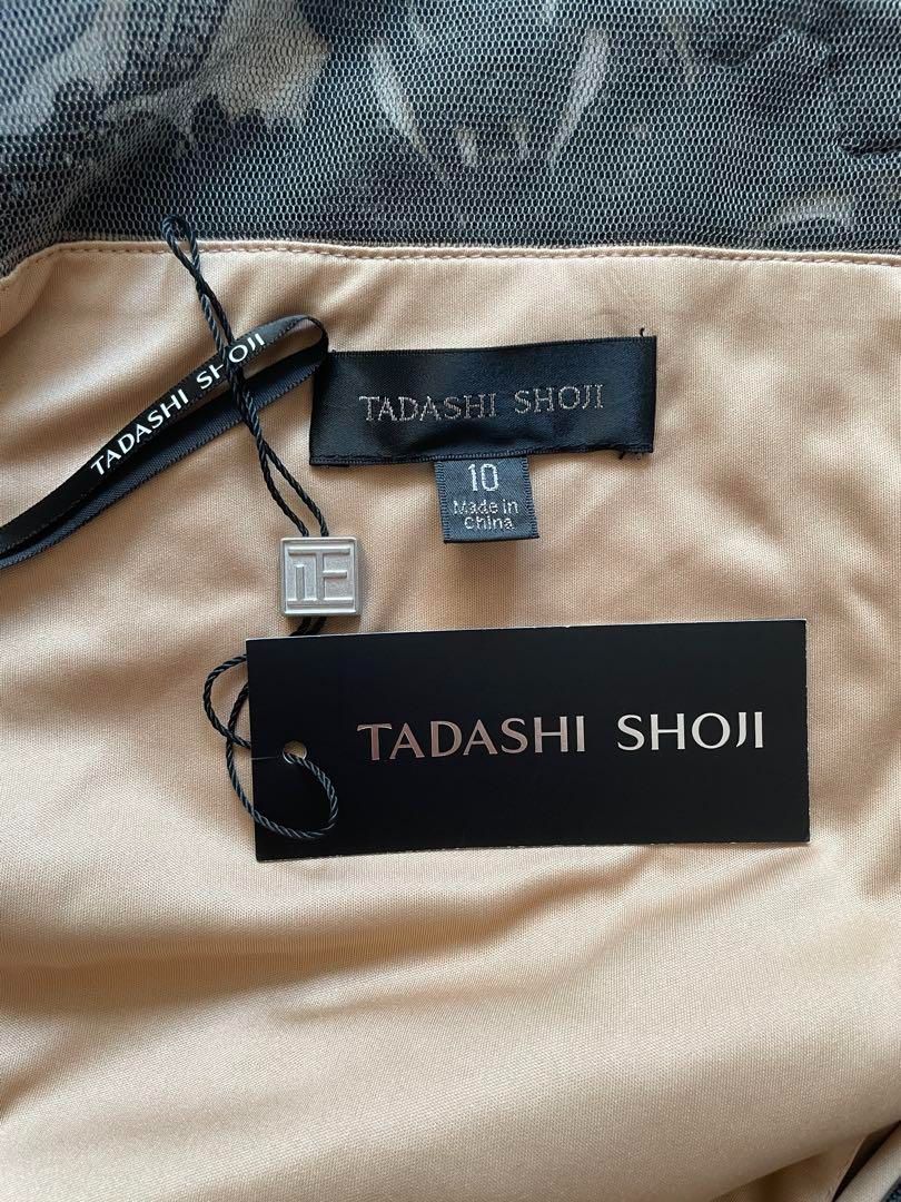 新品◇TADASHI SHOJI タダシショージ 上品ブラックお花刺繍の総レース 
