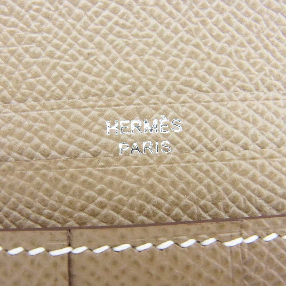 未使用保管品 保存箱付 D刻印 HERMES エルメス ベアンスフレ ヴォーエプソン レザー 長財布 ロング ウォレット エトゥープ ベージュ 89789約175cmマチ