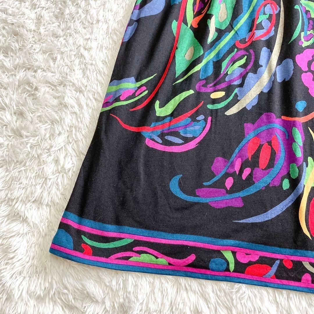 極美品✨レオナール ウール シルク カットソーロングワンピース トリム 長袖 美品✨️LEONARDレオナール ロングワンピース M ゆったり シルク