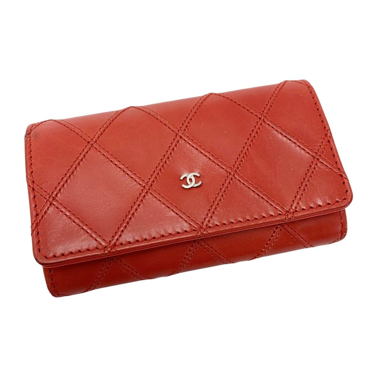 【美品】シャネル マトラッセ 6連 キーケース ココマーク CHANEL シャネル マトラッセ レザー ココマーク レッド キーケース 6連