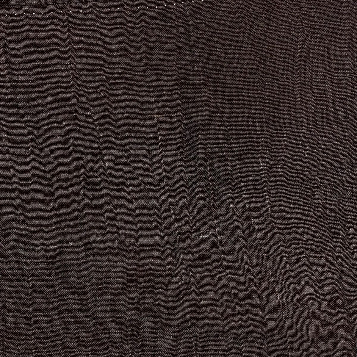 紬 身丈156.5cm 裄丈66cm M 薄物 小千谷ちぢみ 証紙 焦茶色 麻 名品  