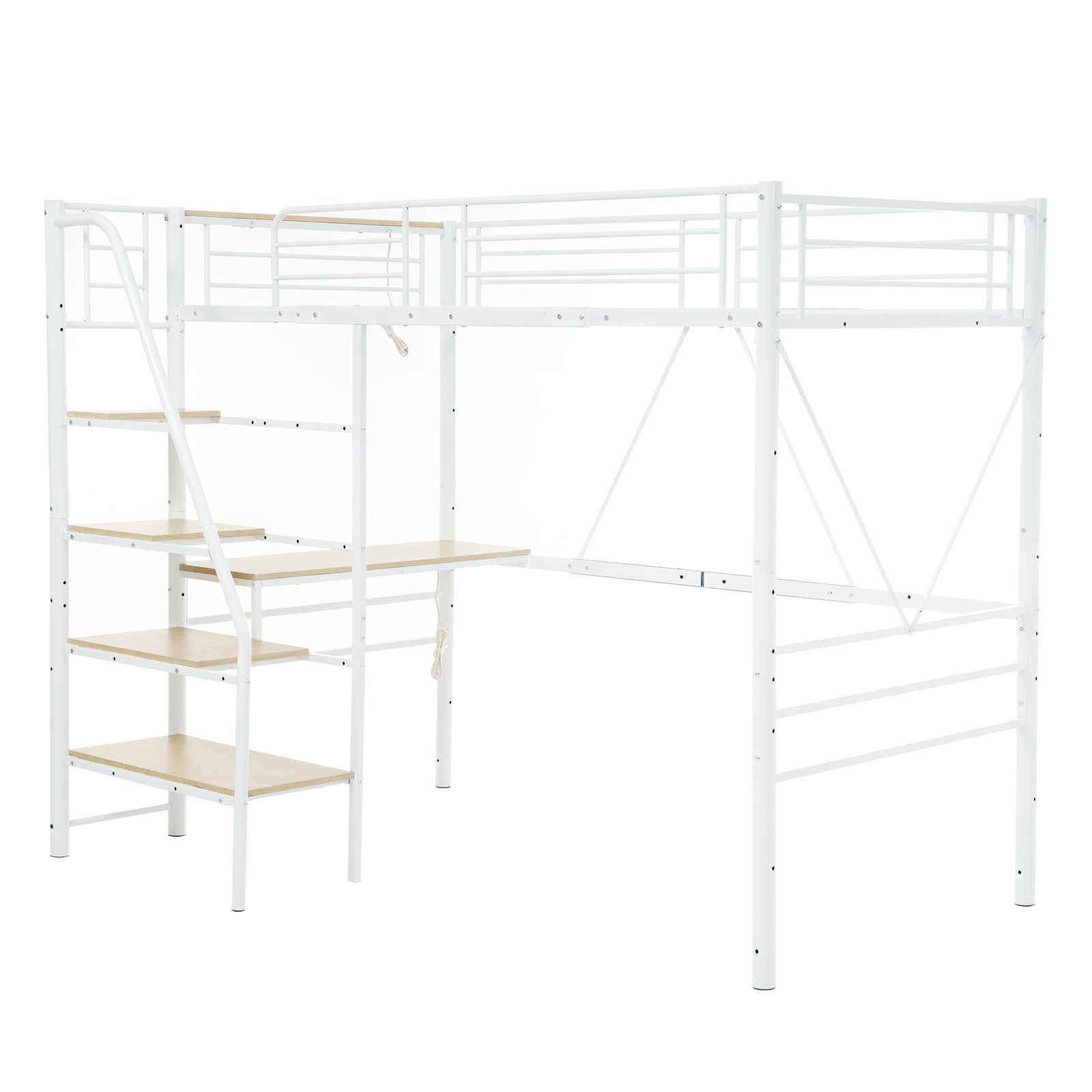 S ロフトベッド 階段付き デスク付き S パイプベッド シングル 収納 スチール 耐震 ベッド パイプベッド フレームのみ Sシングル NEXPOTALLINN_EU